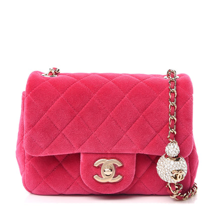 Chanel Velvet Quilted Mini Square Pearl Crush Flap Fuchsia 1 of 10