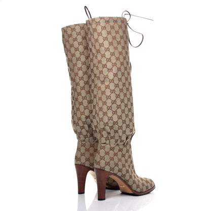 Gucci Monogram Lisa Mid Heel Boots 41 Beige Ebony 4 of 10