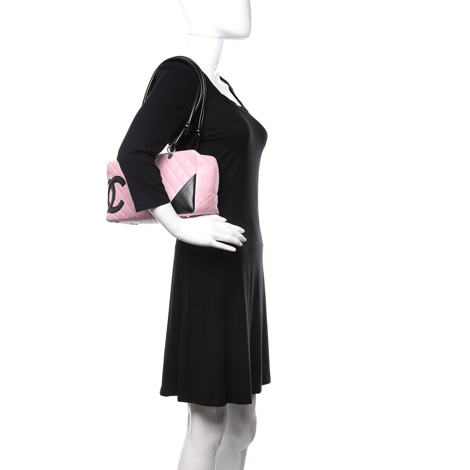 Chanel Calfskin Quilted Large Cambon Bowler Pink Black 2 of 14