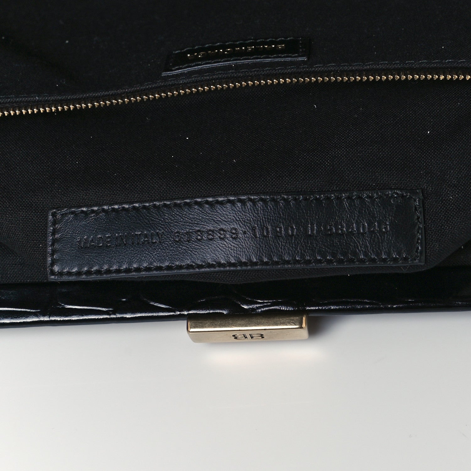 Balenciaga Shiny Supple Calfskin Logo Crocodile Embossed XL Cloud Clutch Black White 6 of 9