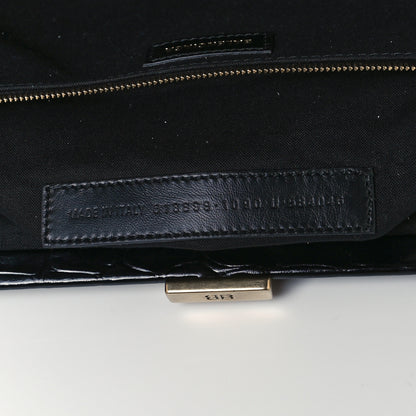 Balenciaga Shiny Supple Calfskin Logo Crocodile Embossed XL Cloud Clutch Black White 6 of 9