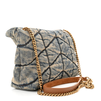 Saint Laurent Denim Quilted Toy Loulou Puffer Monogram Chain Satchel Blue Cinnamon 3 of 9