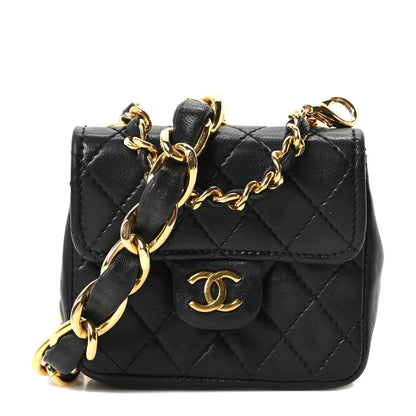 Chanel Lambskin Quilted Micro Flap Bag Charm Keychain Black 1 of 11