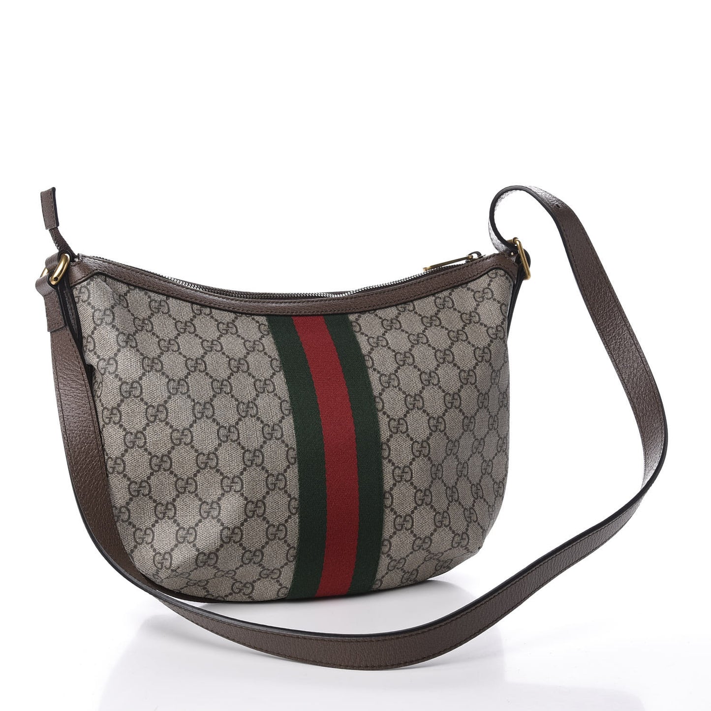 GG Supreme Monogram Web Small Ophidia Half Moon Hobo Brown