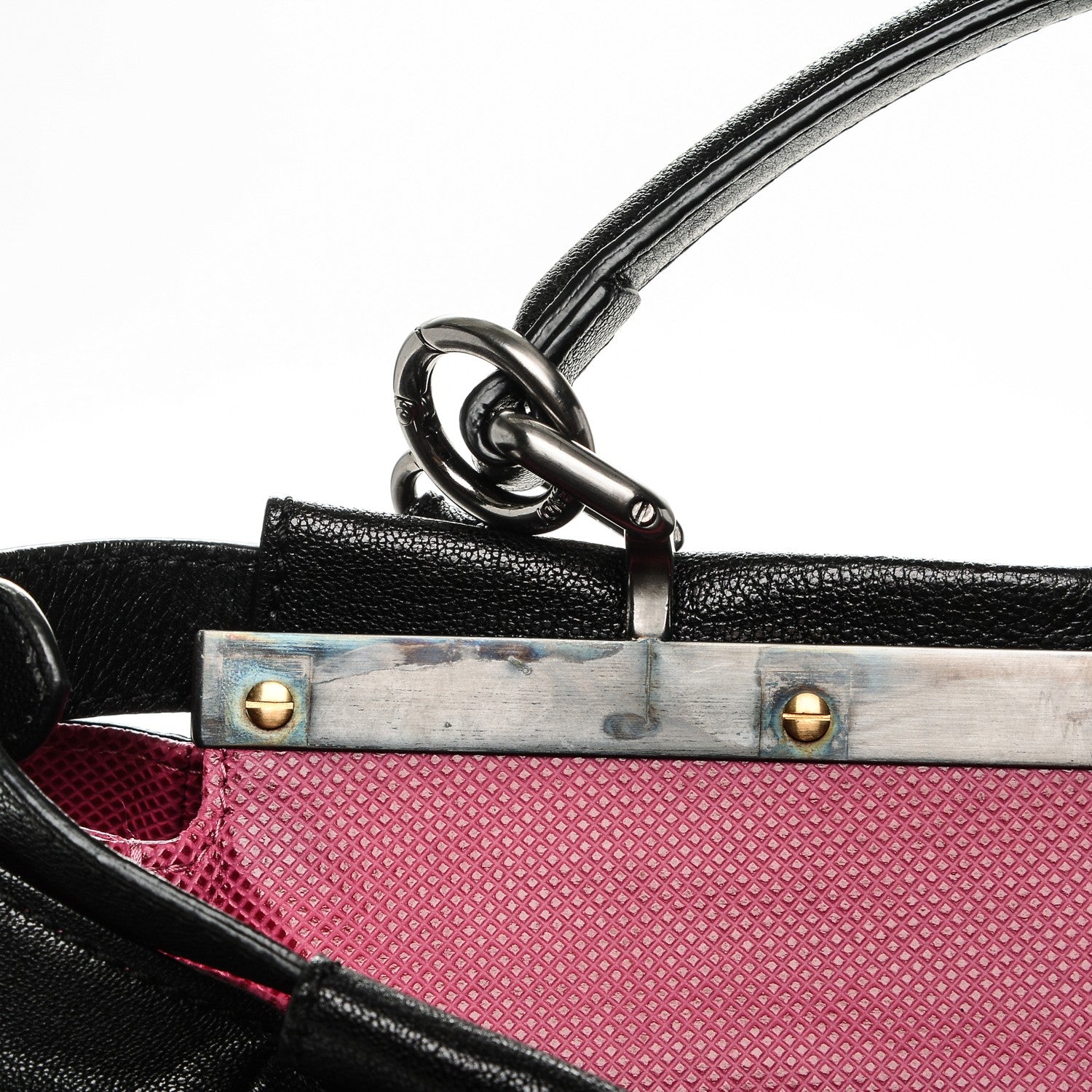 Fendi Goatskin Large Peekaboo Iconic Satchel Black Lampone 8 of 9