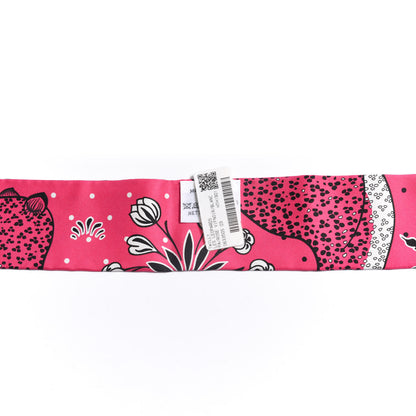 Hermes Silk Les Leopards Twilly Rose Vif Black White 2 of 4