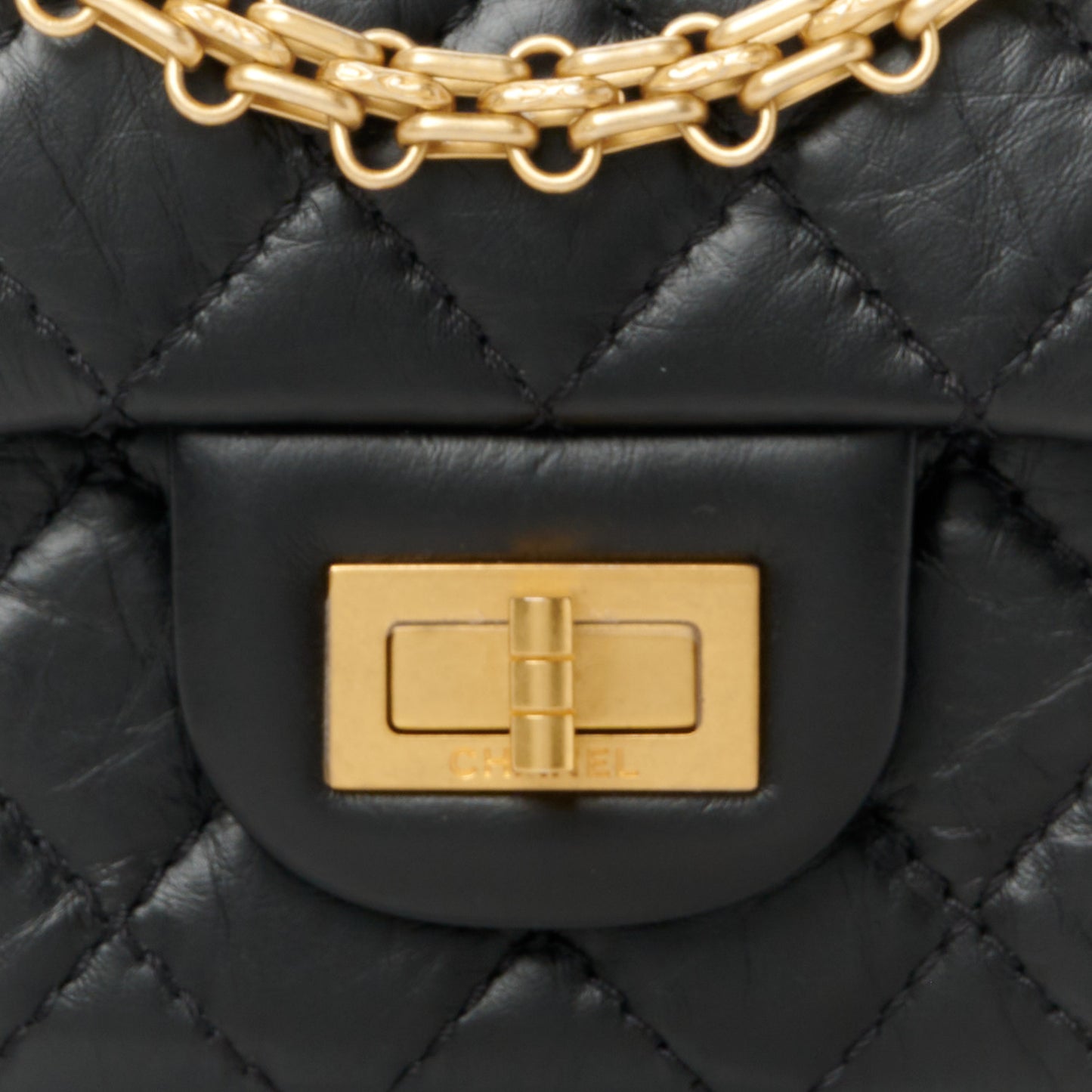 Aged Calfskin Quilted 2.55 Reissue Mini Flap Black