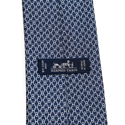 Hermes Silk Printed Mens H Enchaines Neck Tie Marine Ciel 3 of 5
