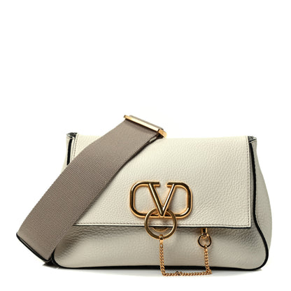 Valentino Garavani Pebbled Calfskin Small VRing Shoulder Bag Light Ivory 1 of 4