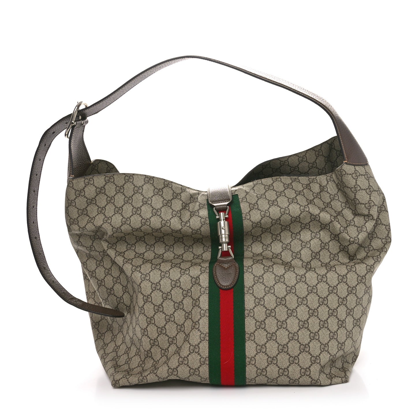 GG Supreme Monogram Calfskin Web Medium Jackie 1961 Shoulder Bag Beige Brown Sugar