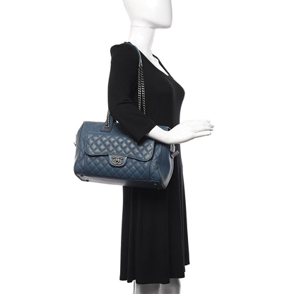 Chanel Grained Calfskin Quilted Large Casual Pocket Bowling Bag Blue 2 of 11