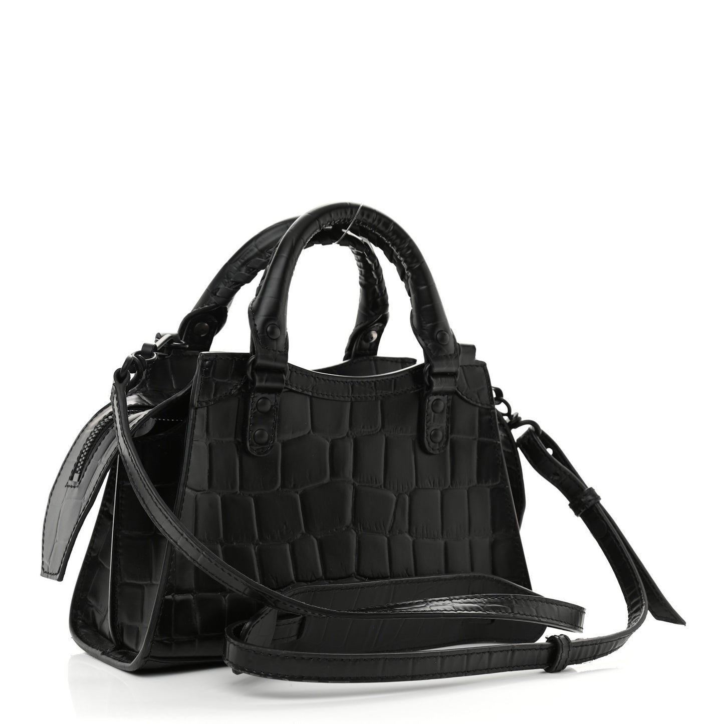 Semi Shiny Calfskin Crocodile Embossed Neo Classic Black Hardware Mini City Black