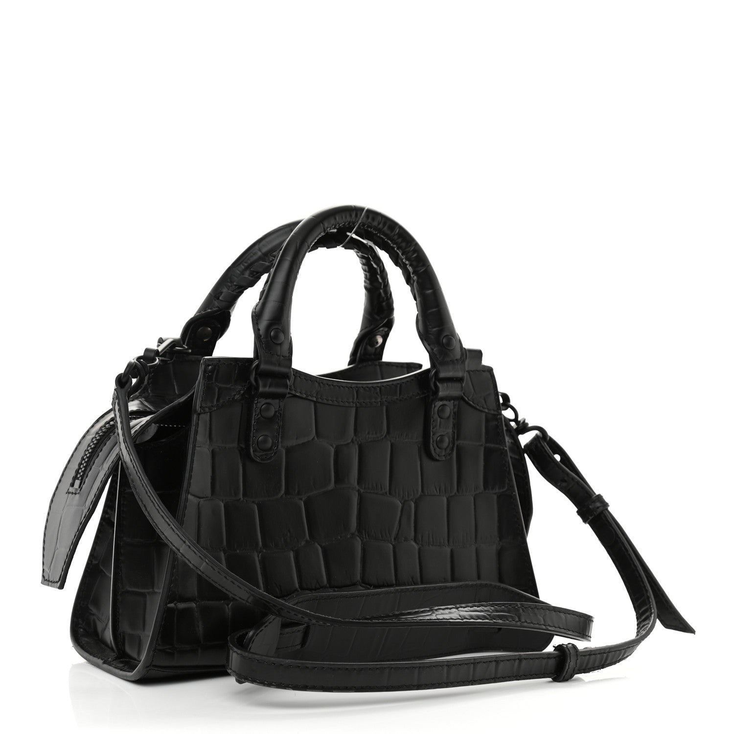 Balenciaga Semi Shiny Calfskin Crocodile Embossed Neo Classic Black Hardware Mini City Black 3 of 13