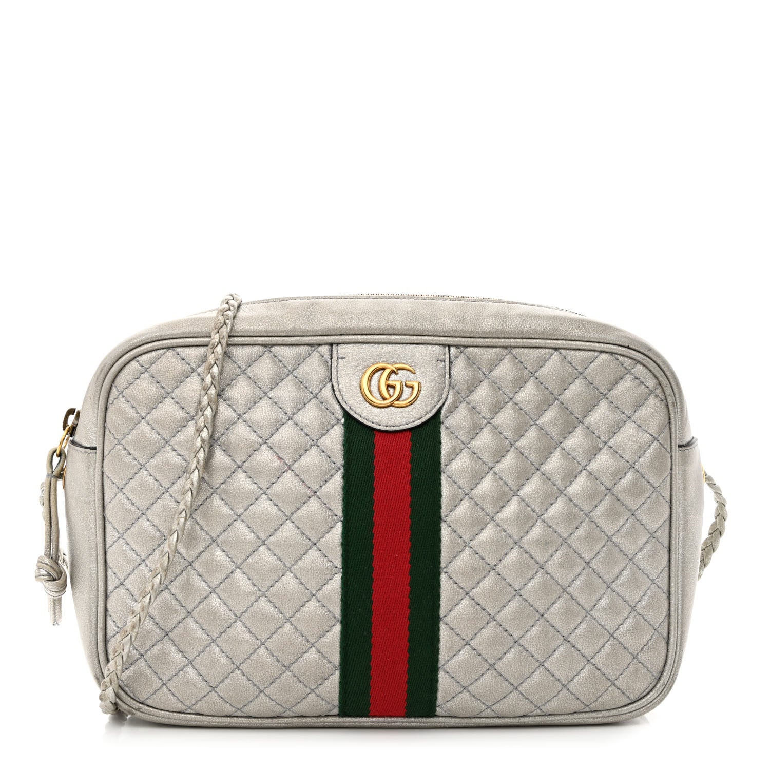 Gucci Laminated Nappa Web Trapuntata Small GG Shoulder Bag Argento 1 of 12
