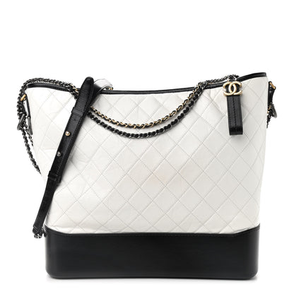 Chanel Aged Calfskin Quilted Maxi Gabrielle Hobo White Black 1 of 9