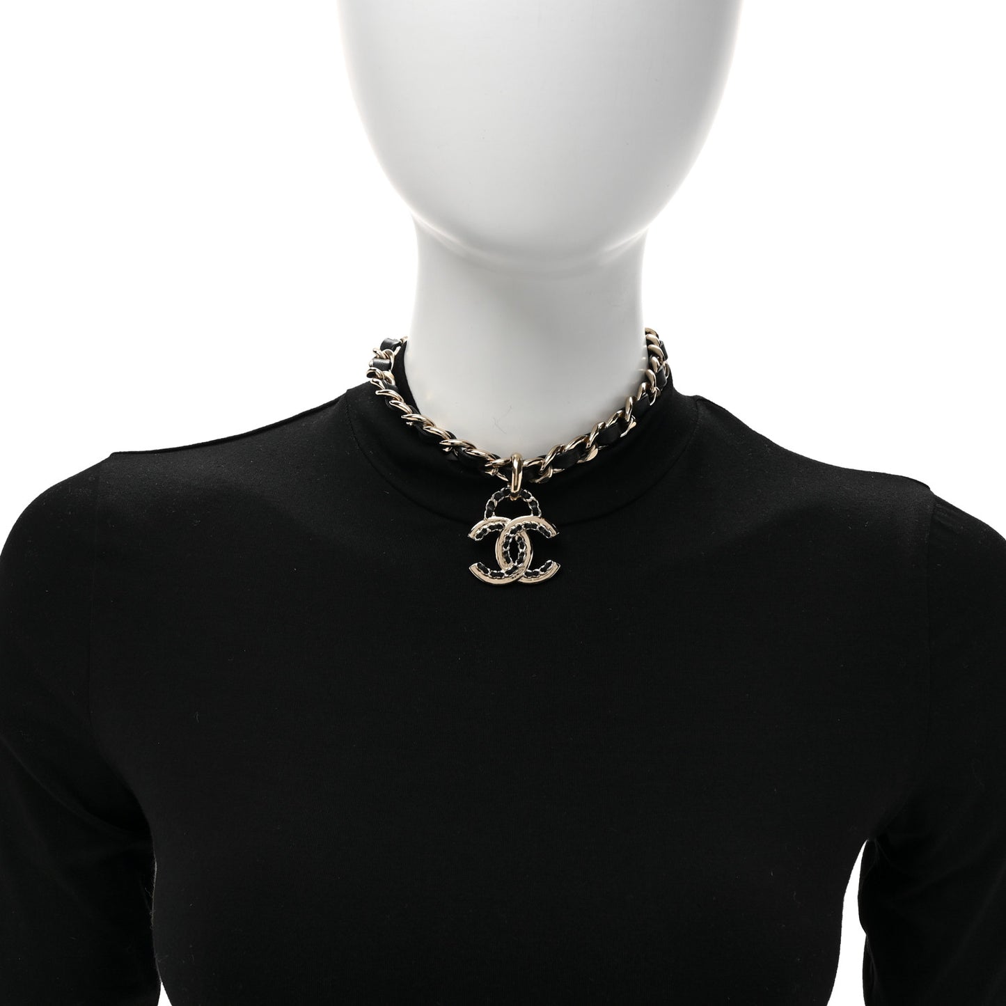 Metal Lambskin CC Choker Necklace Black Gold