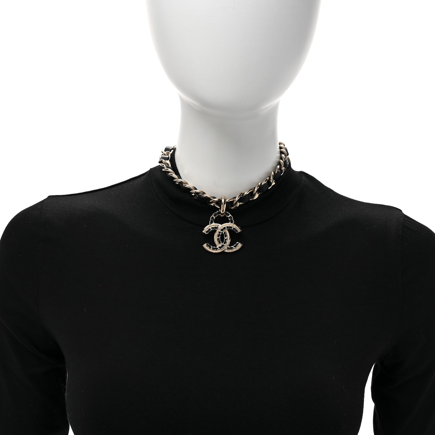 Chanel Metal Lambskin CC Choker Necklace Black Gold 2 of 5