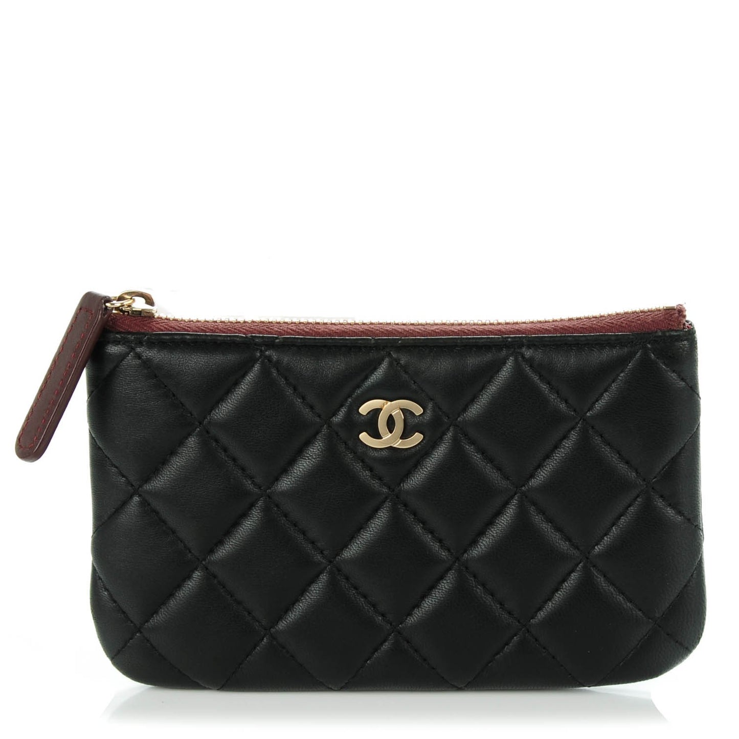 Lambskin Quilted Coin Purse Case Black