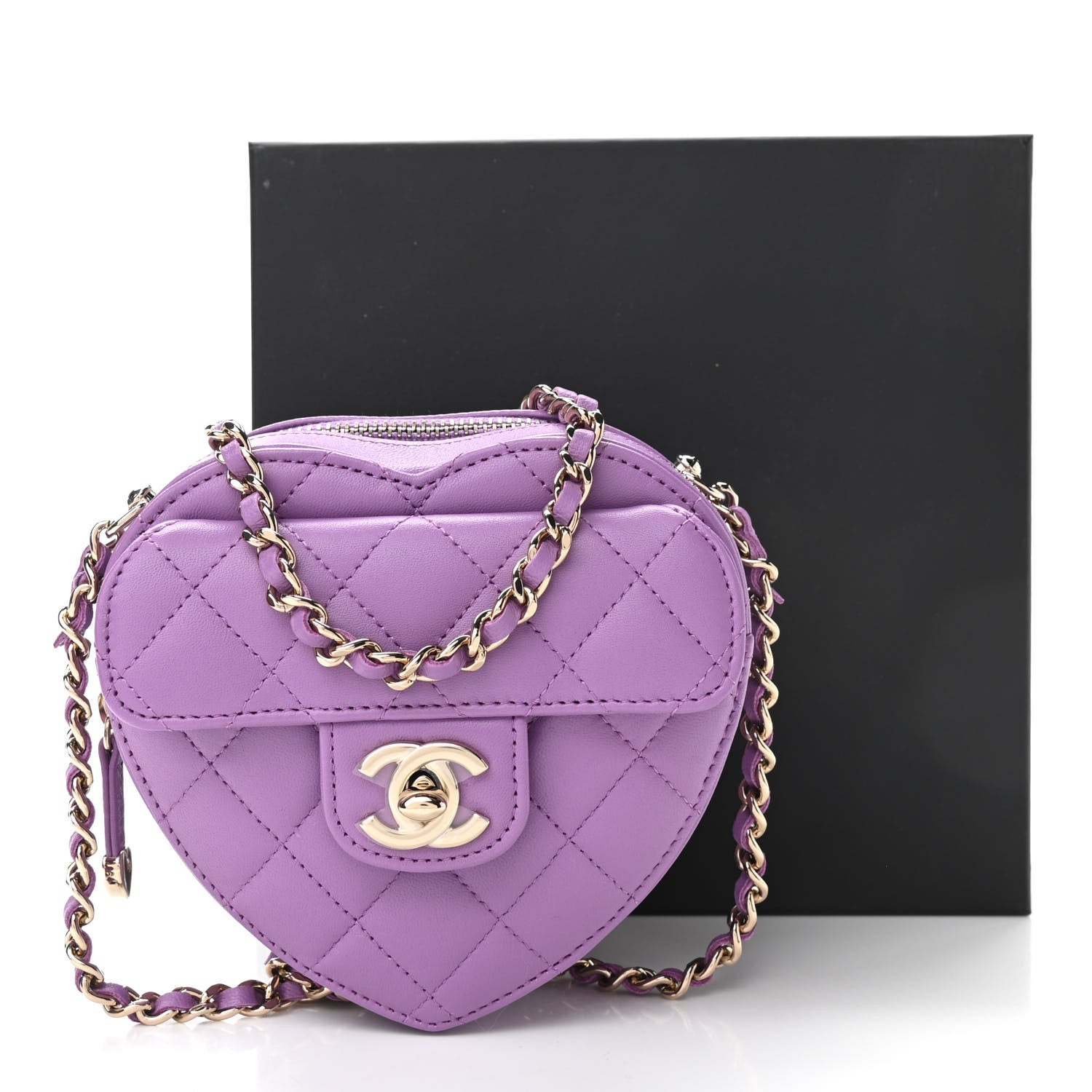 Chanel Lambskin Quilted CC In Love Heart Clutch With Chain Purple 11 of 11