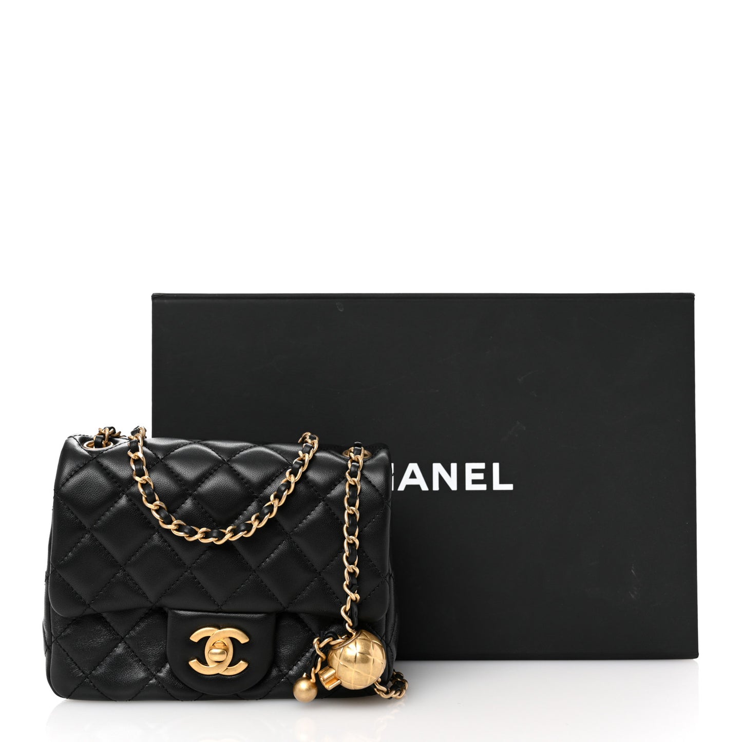 Lambskin Quilted Mini Pearl Crush Flap Black