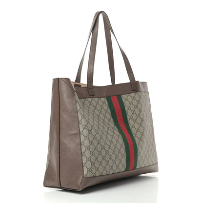 Gucci GG Supreme Monogram Web Ophidia Tote Brown 4 of 17