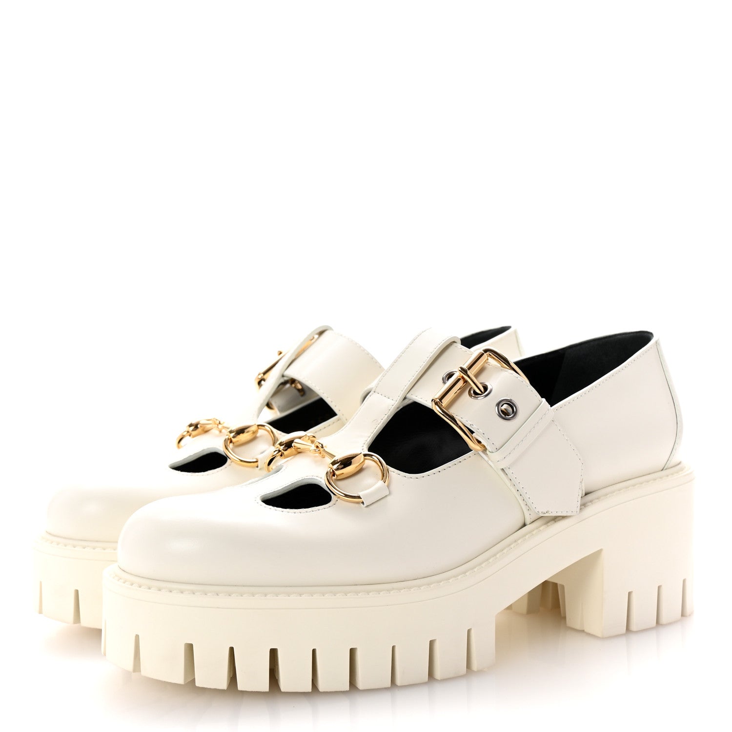 Gucci Cordovan Lux Womens Horsebit Platform Mary Jane Loafers 37.5 Off White 4 of 10