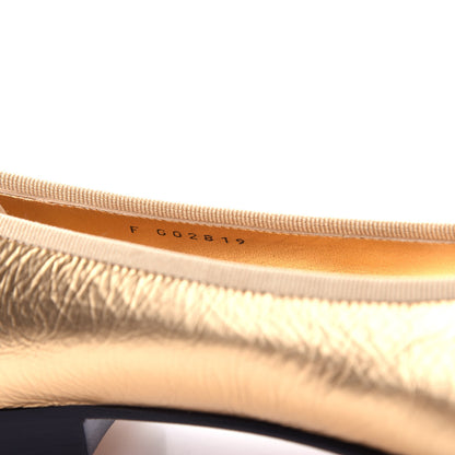 Chanel Metallic Calfskin Grosgrain Cap Toe CC Ballerina Flats 37.5 Gold 10 of 11