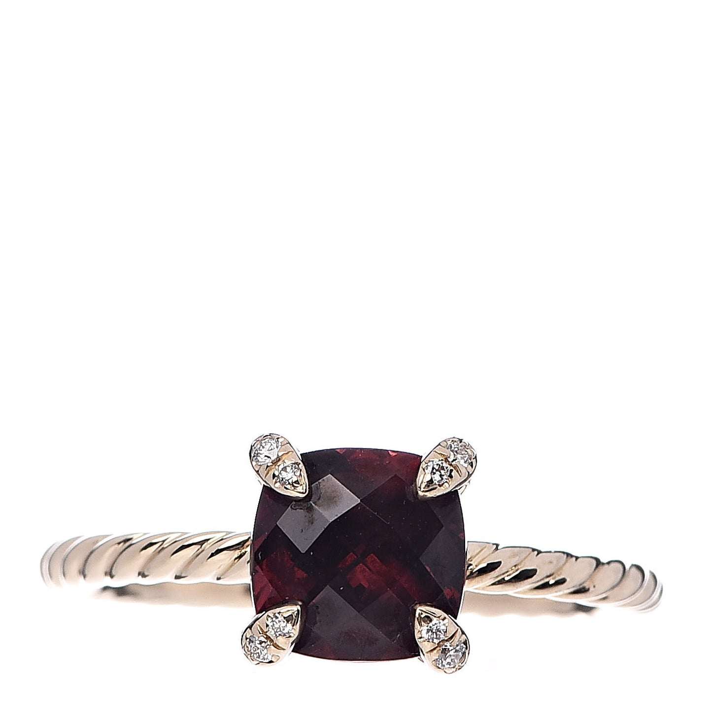 18K Yellow Gold Diamond Garnet 7mm Chatelaine Ring 54 7
