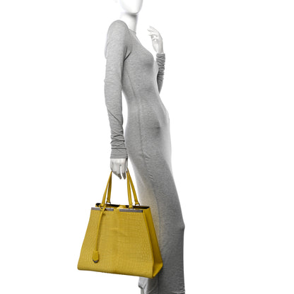Fendi Vitello Calf Hair Crocodile Embossed Large 3Jours Tote Sunflower Cedro 2 of 11