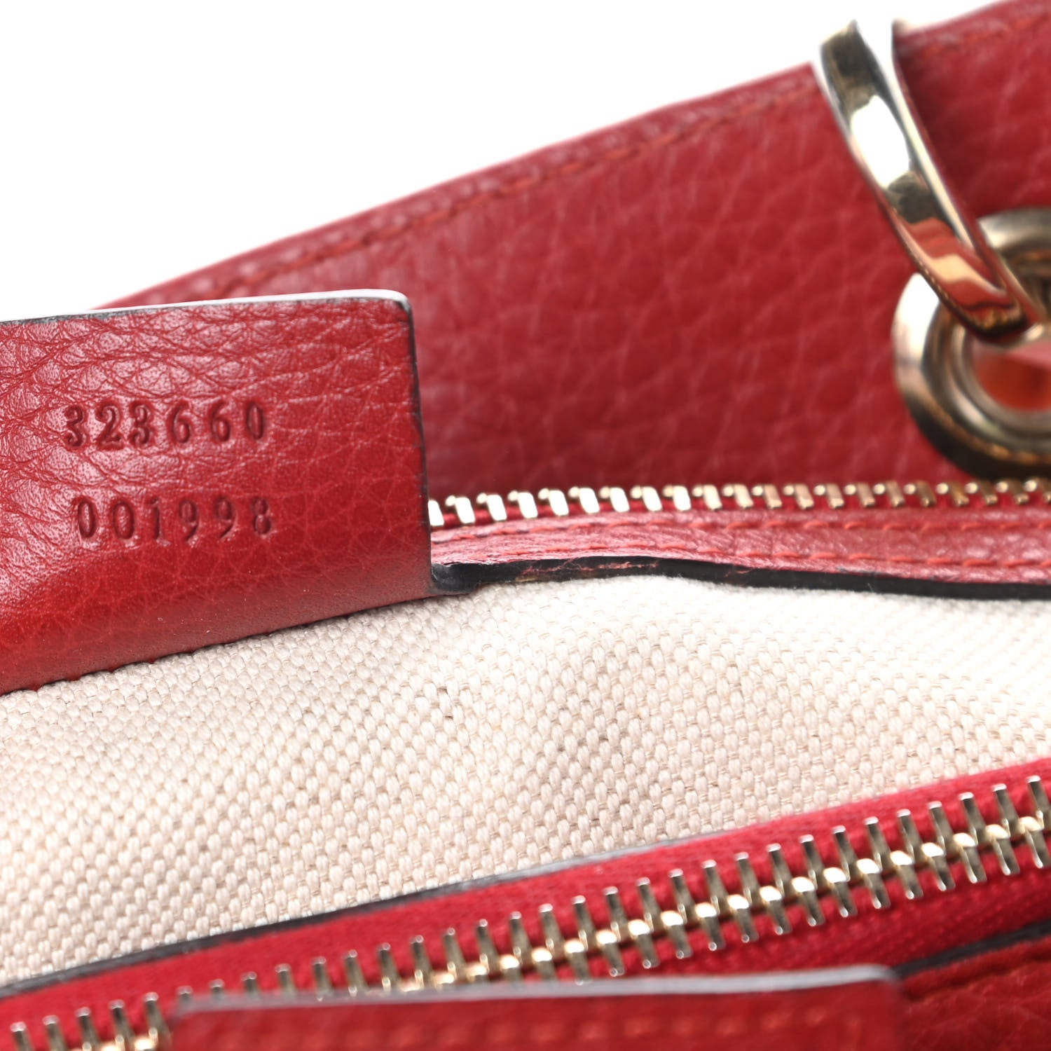 Gucci Pebbled Calfskin Medium Bamboo Shopper Tote Red 7 of 15