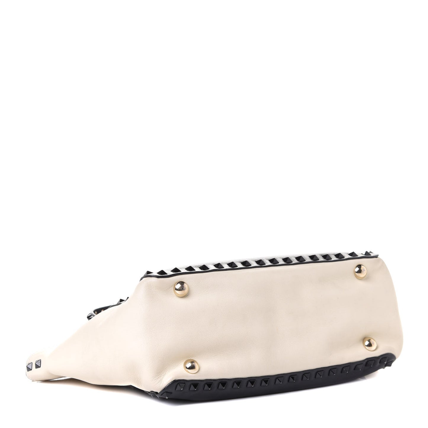 Vitello Monochrome Small Rockstud Tote Black Light Ivory