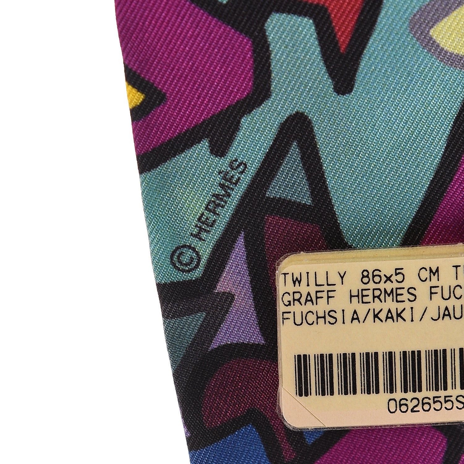 Hermes Silk Graff Graffiti Twilly Fuchsia Kaki Jaune 5 of 5