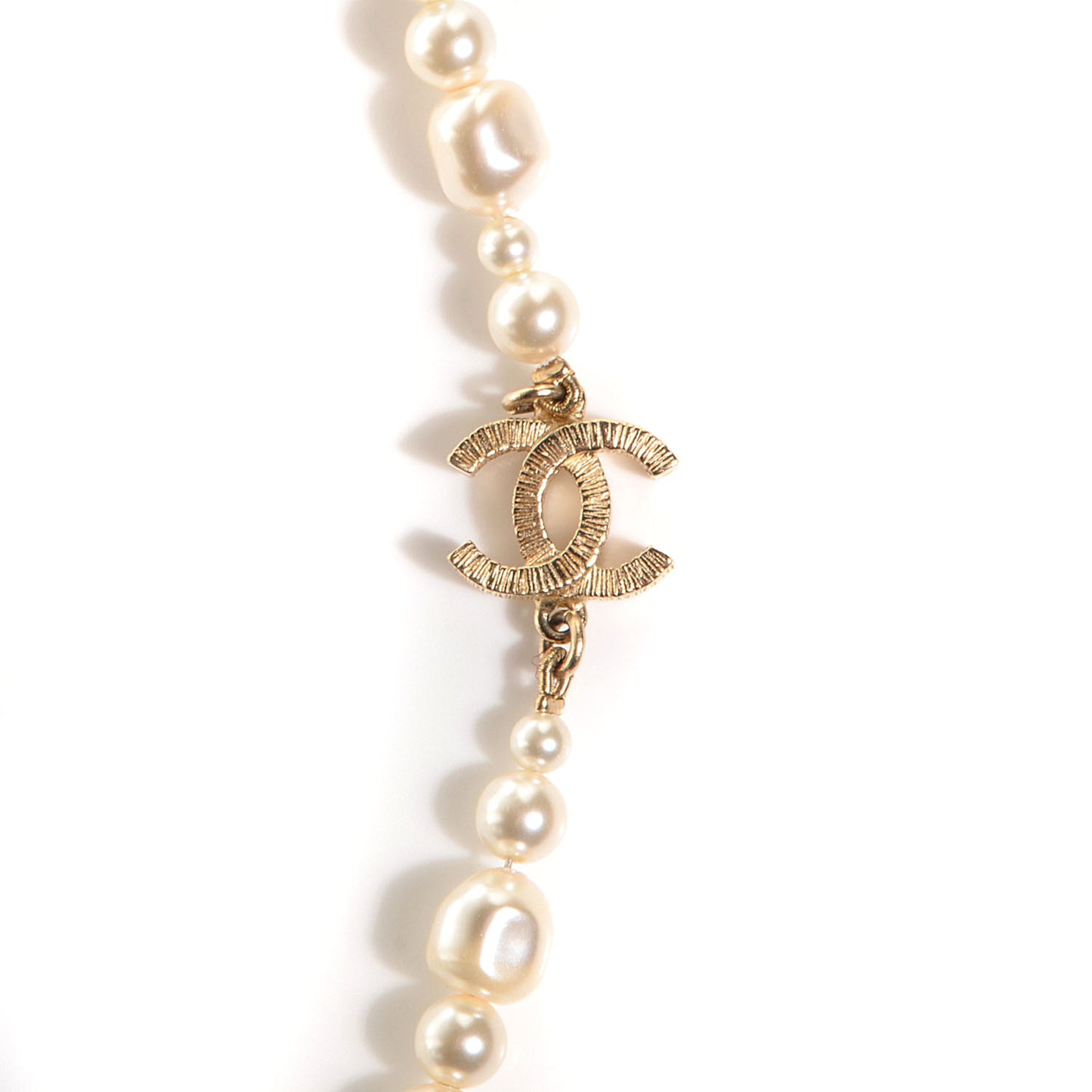 Irregular Pearl CC Long Necklace Light Gold
