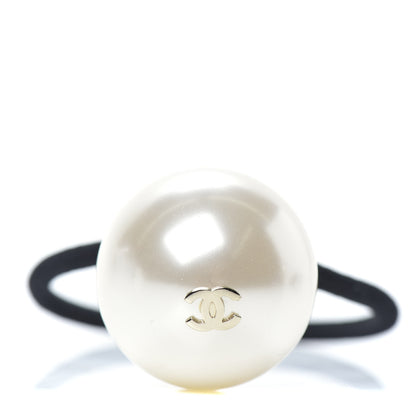 Chanel Pearl CC Hair Tie Black White 1 of 4