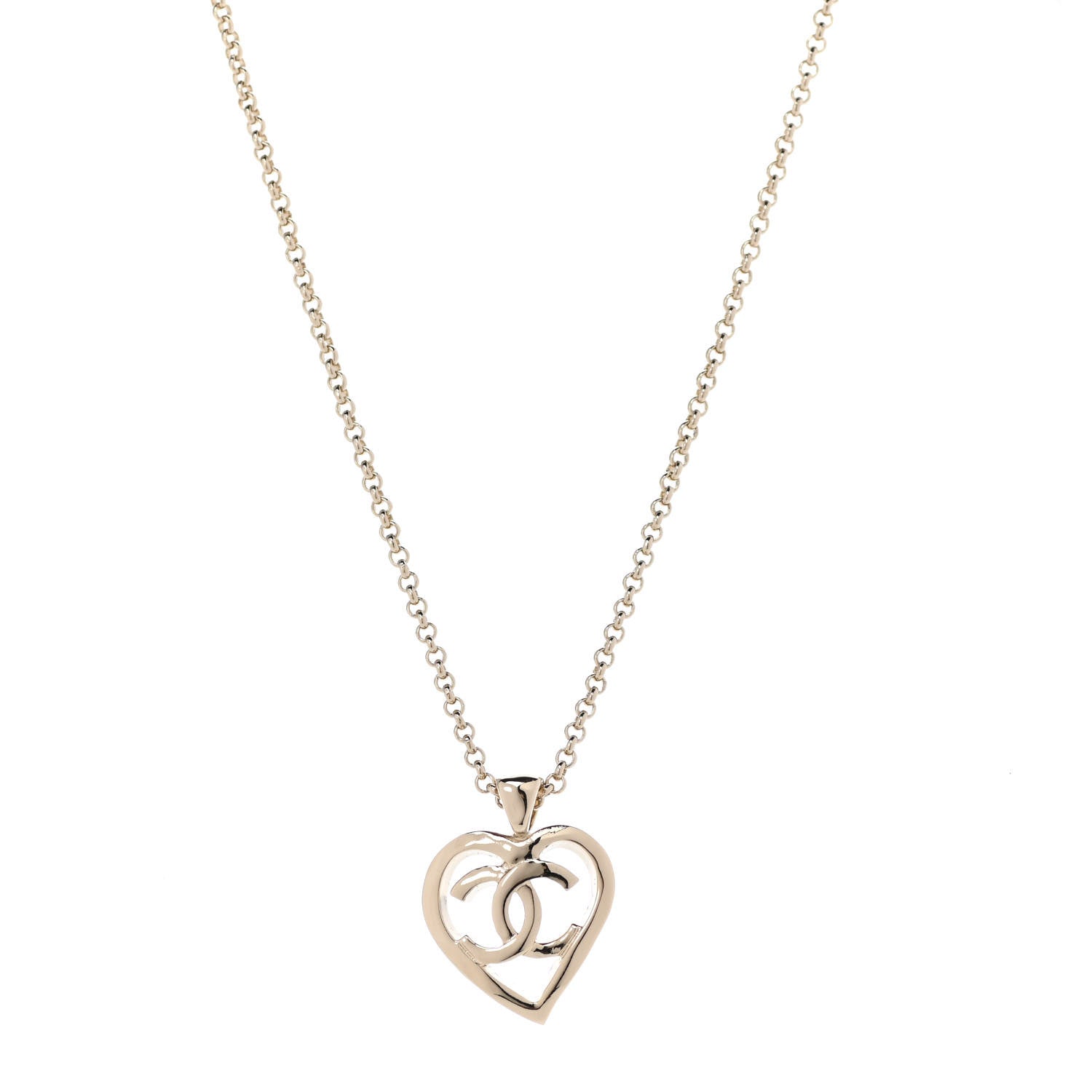 Chanel CC Heart Chain Pendant Necklace Gold 1 of 6