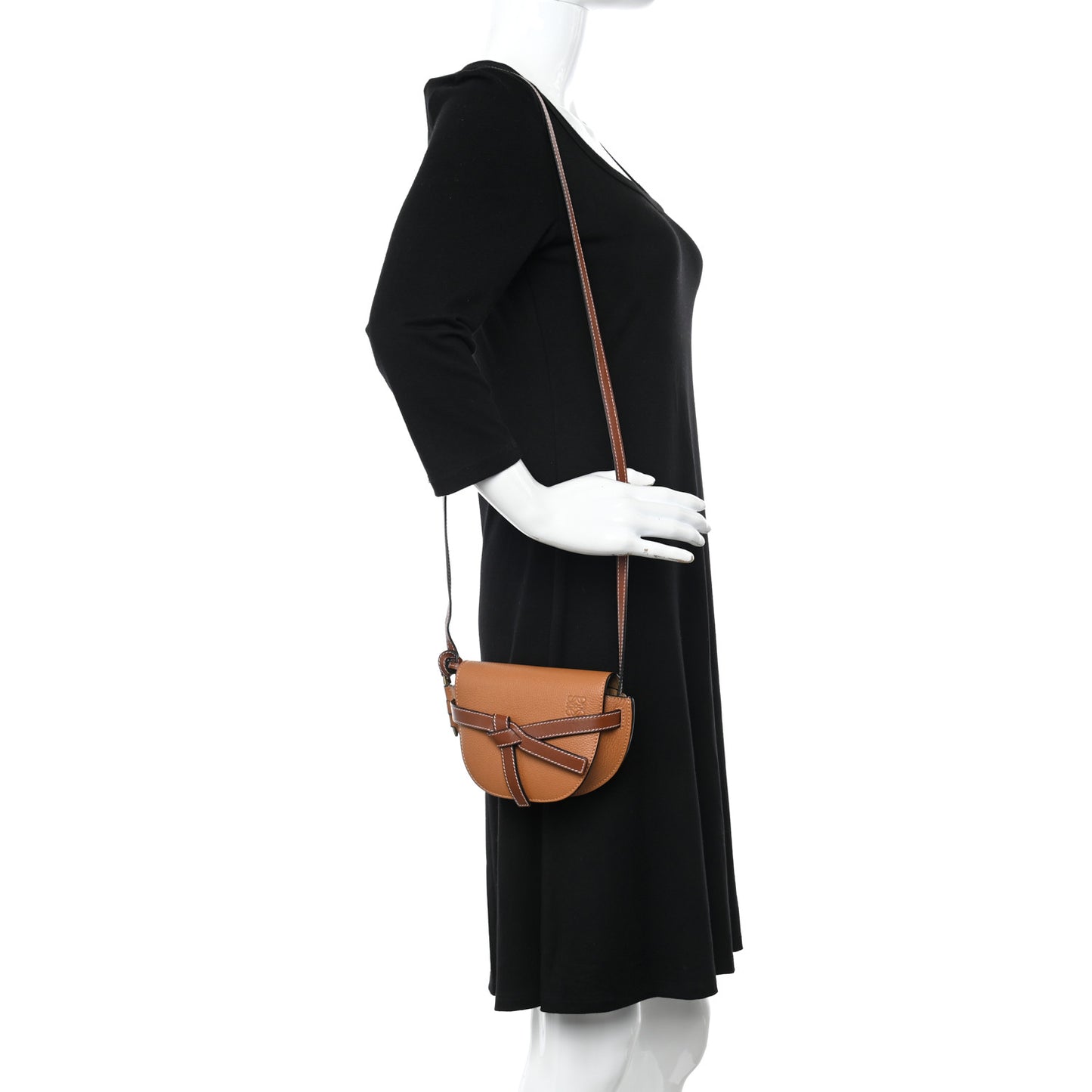 Grained Calfskin Mini Gate Crossbody Bag Caramel Pecan