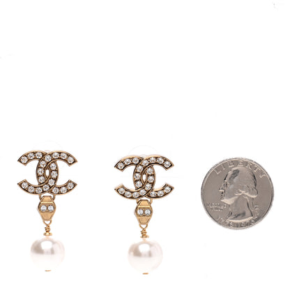 Chanel Crystal Pearl CC Drop Earrings Gold 2 of 5