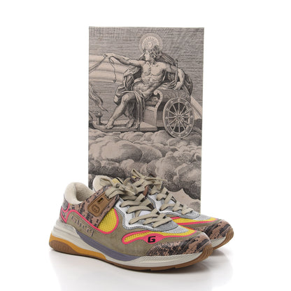 Gucci Suede Calfskin Tejus Printed Womens Ultrapace Sneakers 37.5 Pink Silver Oatmeal Yolk 8 of 8