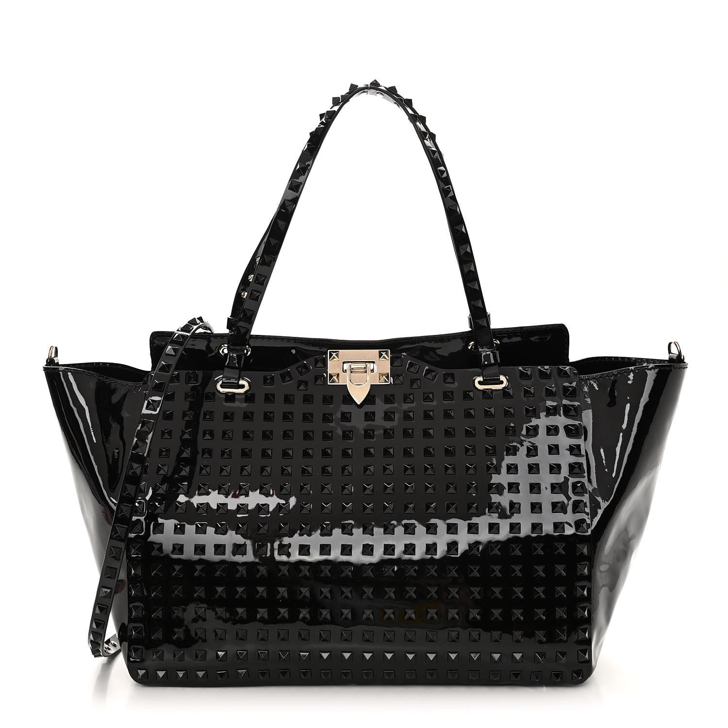 Valentino Garavani Patent Punkouture Medium Rockstud All Over Tote Black 1 of 13