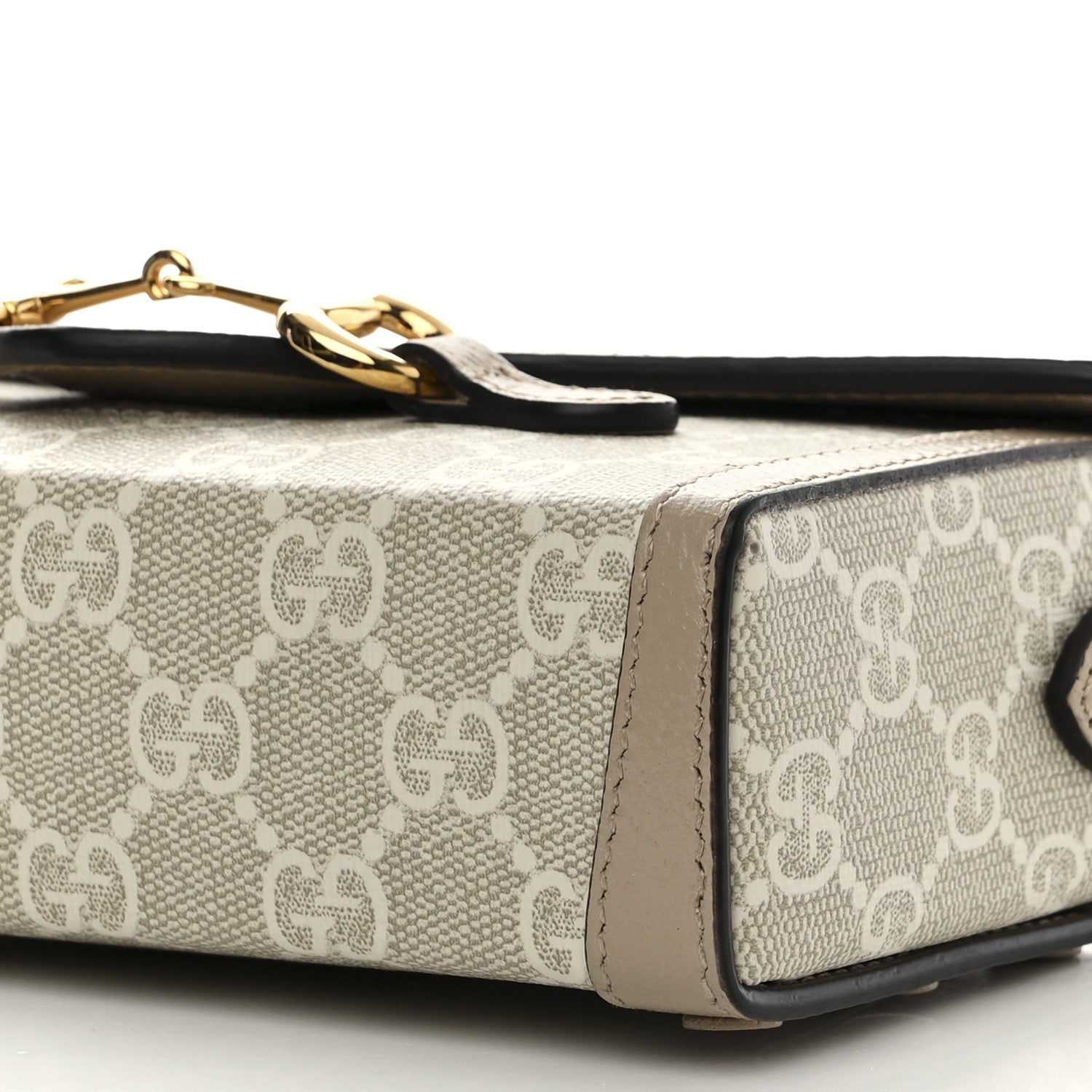 Gucci GG Supreme Monogram Textured Dollar Calfskin Mini Horsebit 1955 Shoulder Bag Beige Mystic White Oatmeal 10 of 10