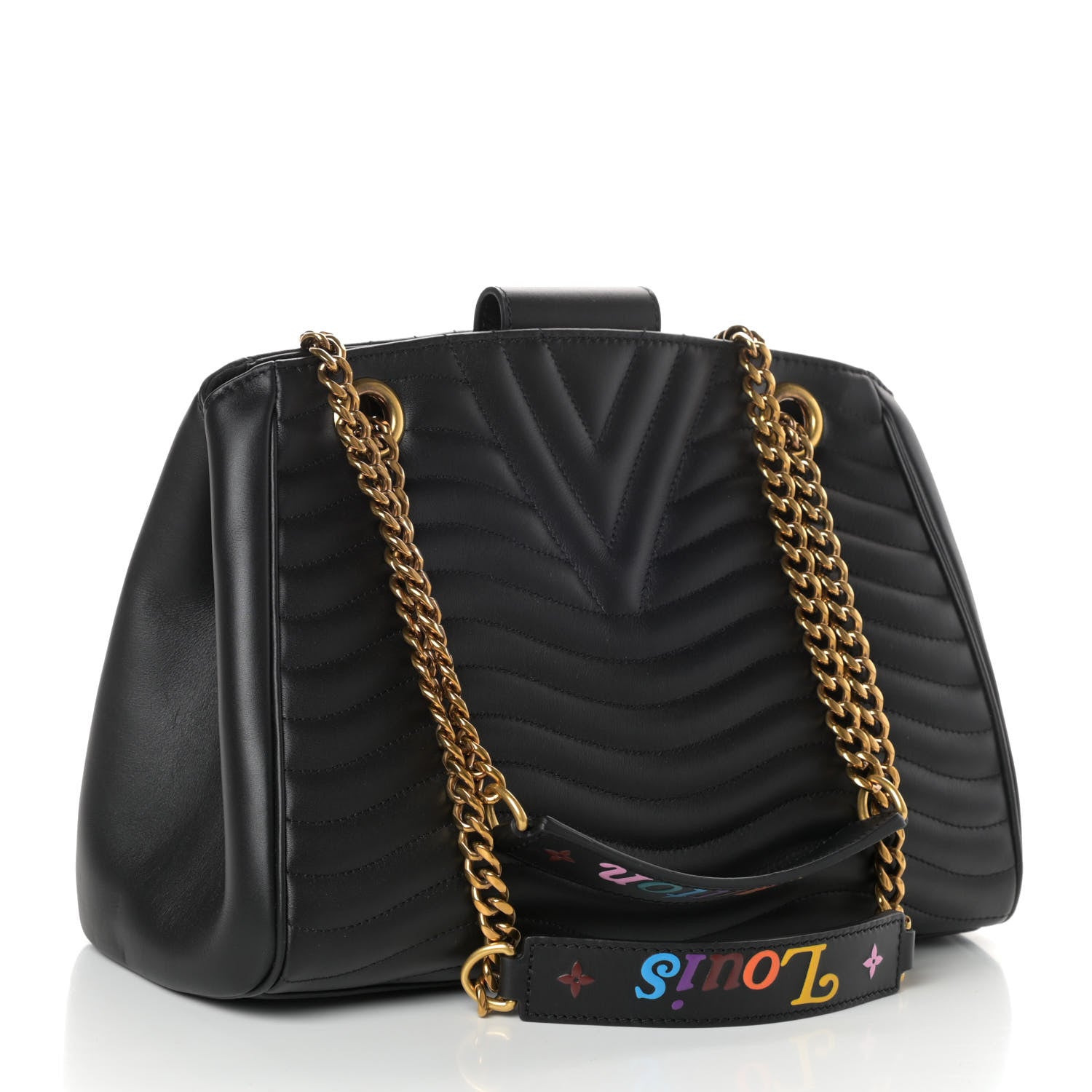 Louis Vuitton Calfskin New Wave Chain Tote Black 4 of 9