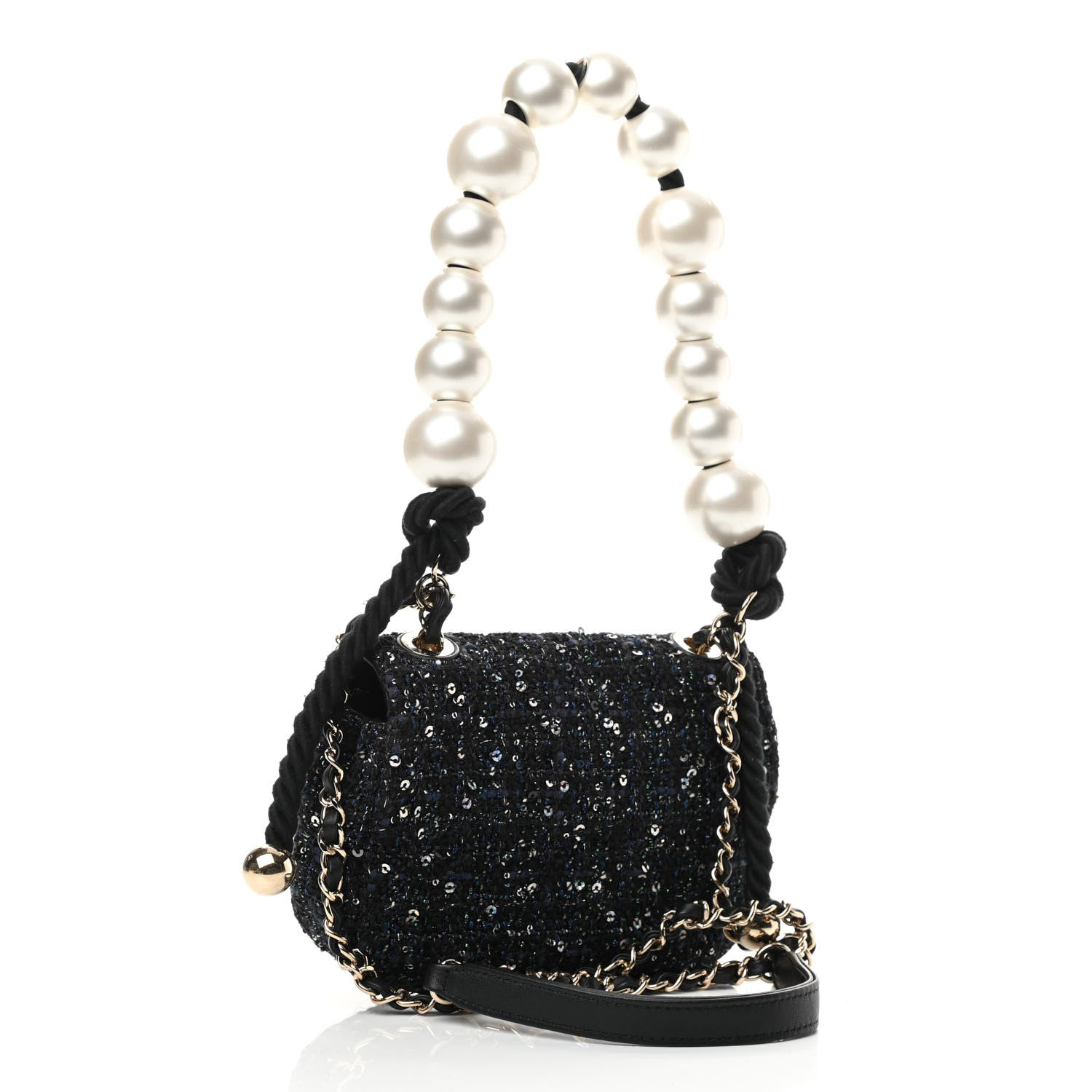 Chanel Tweed Mini Pearl Handle Flap Black Ecru 3 of 10