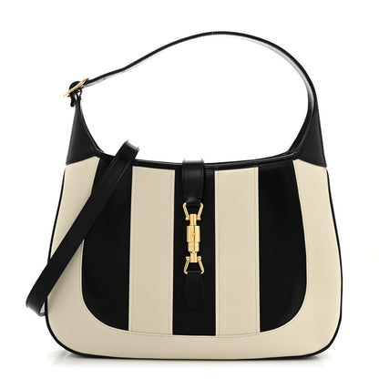 Gucci Boarded Dyana Lux Calfskin Striped Medium Jackie 1961 Hobo Black White 1 of 10