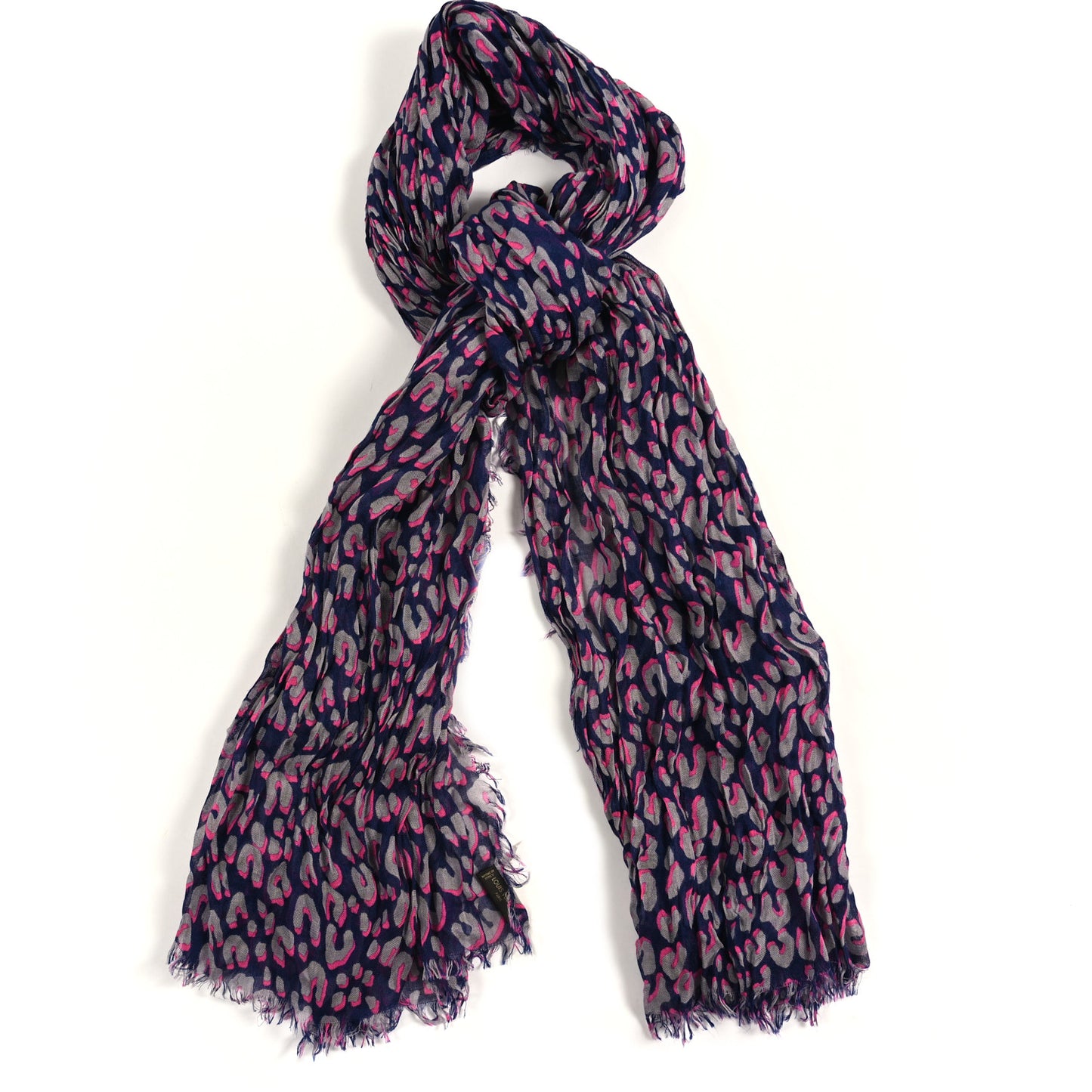 Cashmere Silk Sprouse Leopard Shawl Scarf Blue Nuit