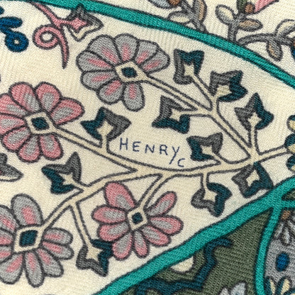 Hermes Cashmere Silk Au Pays Des Oiseaux Fleurs Shawl 140 Vert White Turquoise 6 of 9