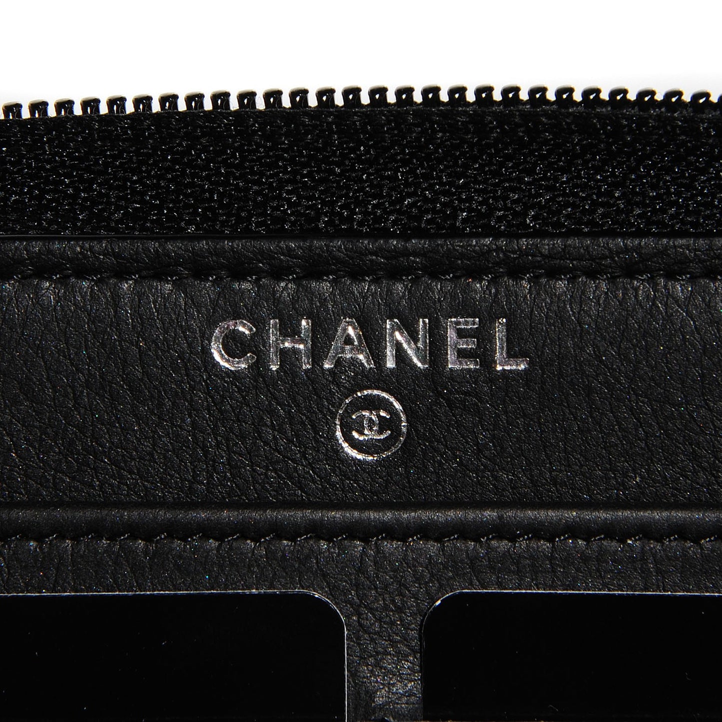 Calfskin Chevron Zip Around Boy Wallet Black