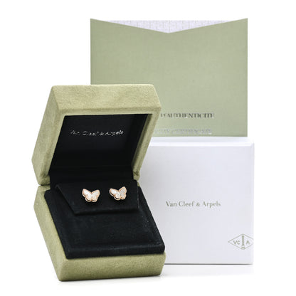 Van Cleef & Arpels 18K Yellow Gold Mother of Pearl Sweet Alhambra Butterfly Earrings 6 of 6