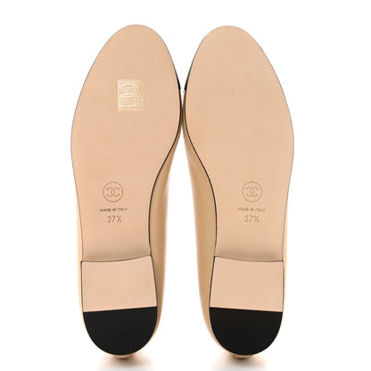 Chanel Lambskin Cap Toe CC Ballerina Flats 37.5 Beige Black 5 of 9