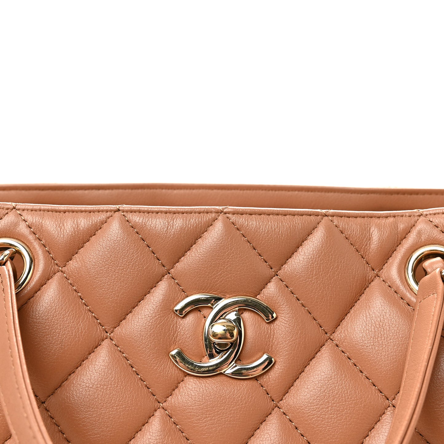 Calfskin Quilted Large CC Shopping Tote Camel