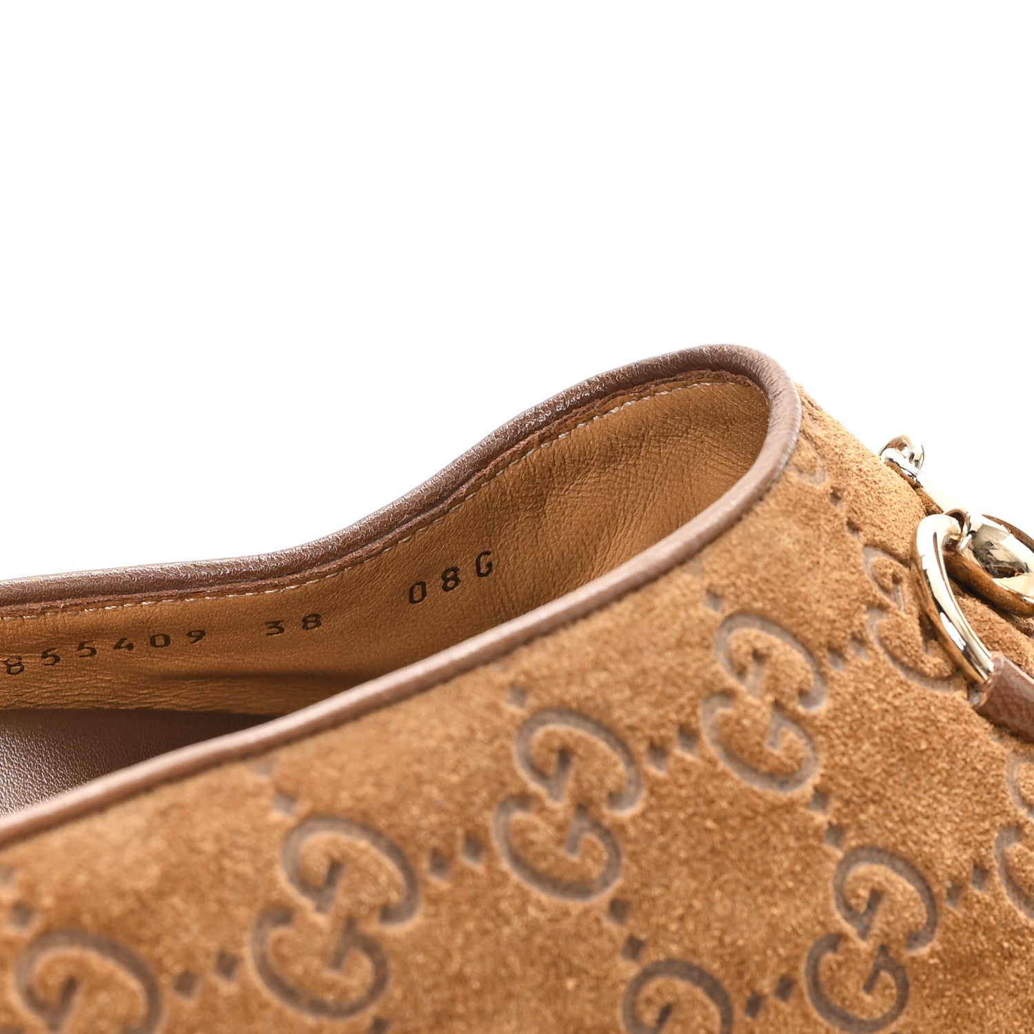 Gucci Suede GG Guccissima Womens Horsebit Mules 38 Brown 1839400